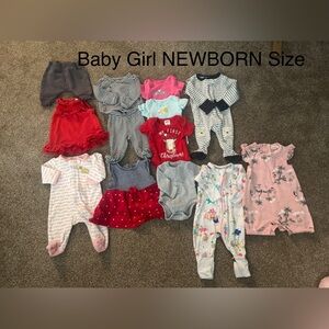 Baby Girl Newborn Multi-Pack Clothing Set - Pink, Red, Gray, Stripes see below
